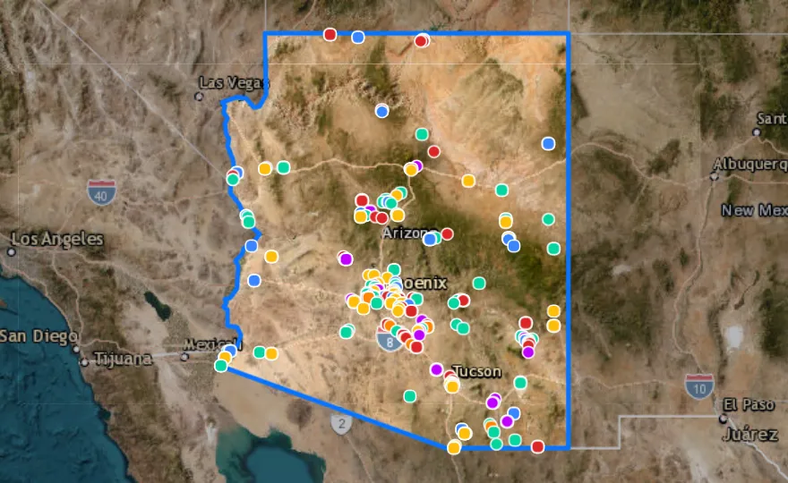 Map of Arizona with recent planned projects from public meetings