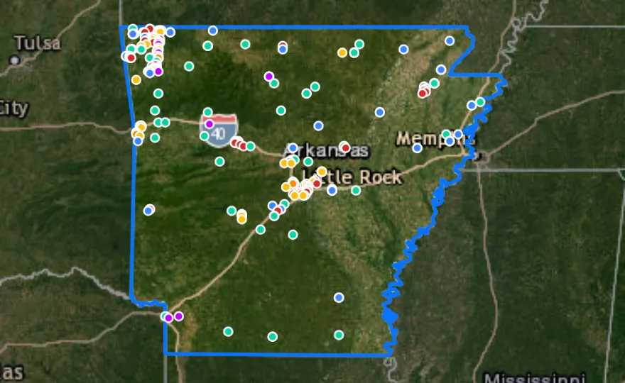 Map of Arkansas with recent planned projects from public meetings