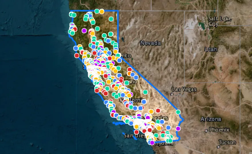 Map of California with recent planned projects from public meetings