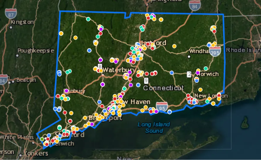 Map of Connecticut with recent planned projects from public meetings