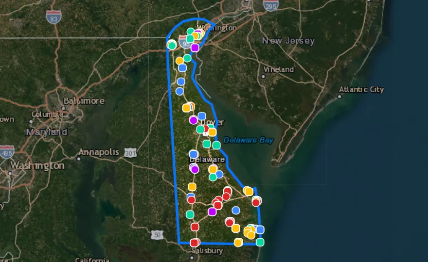 Map of Delaware with recent planned projects from public meetings