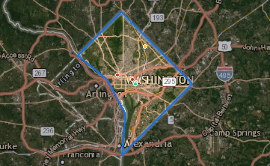 Map of District of Columbia with recent planned projects from public meetings