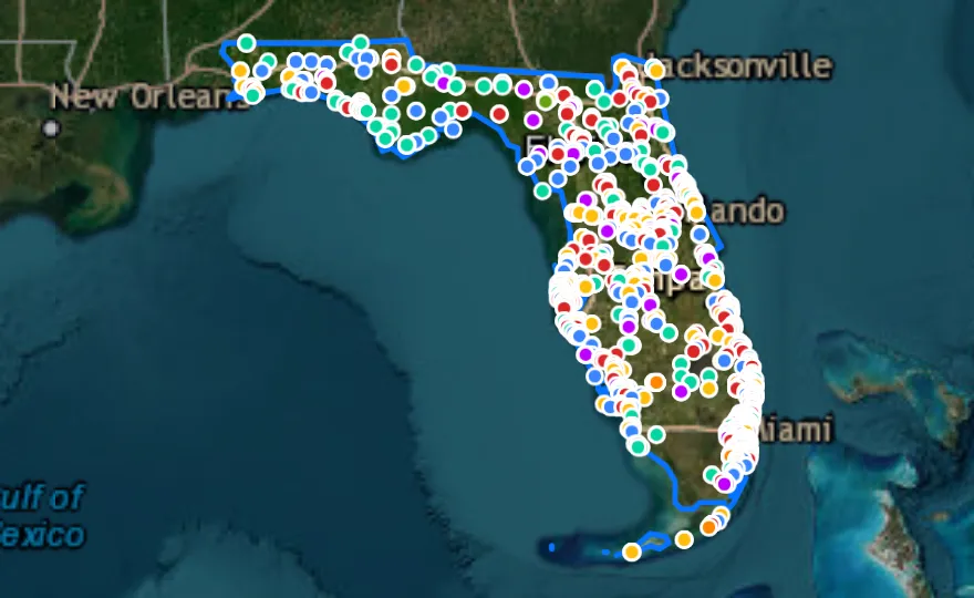 Map of Florida with recent planned projects from public meetings