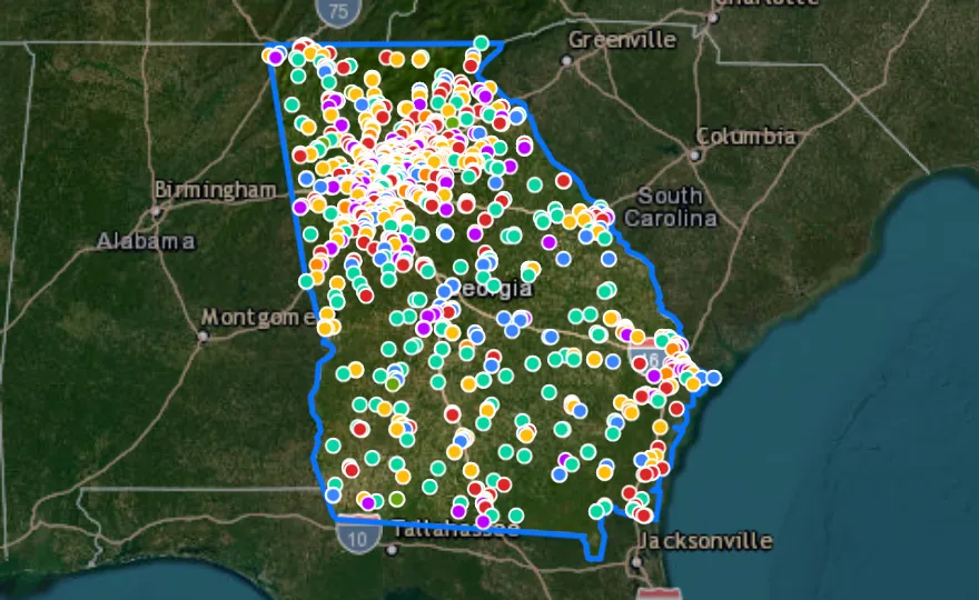 Map of Georgia with recent planned projects from public meetings