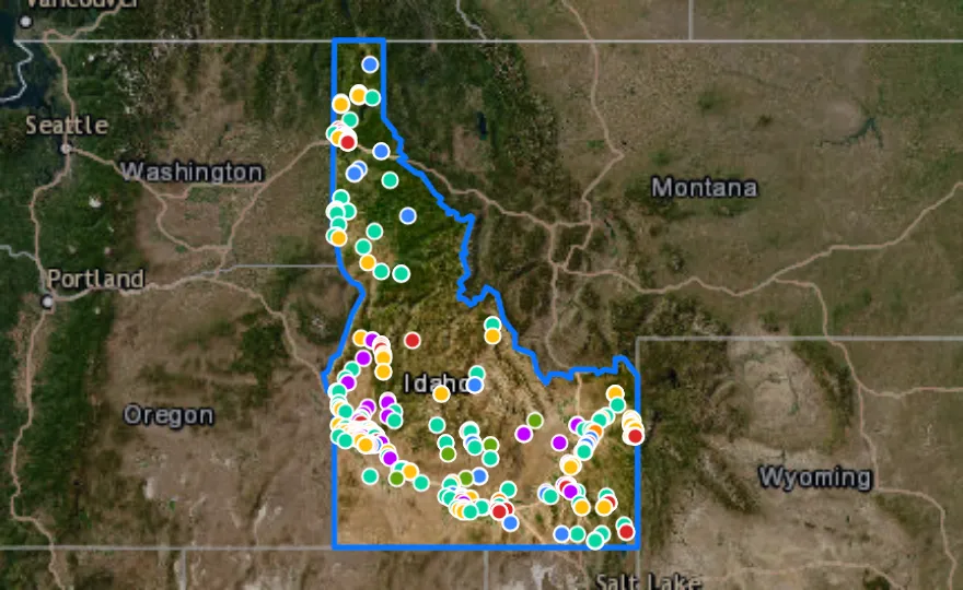 Map of Idaho with recent planned projects from public meetings
