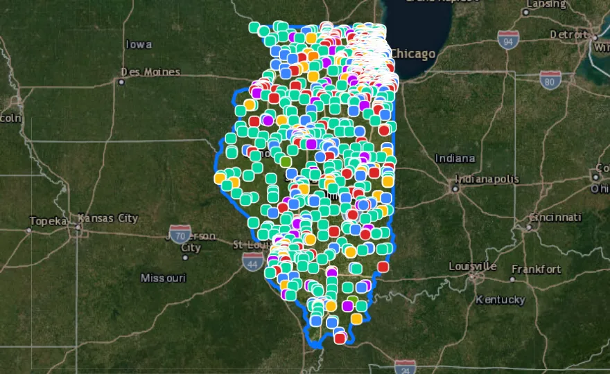 Map of Illinois with recent planned projects from public meetings