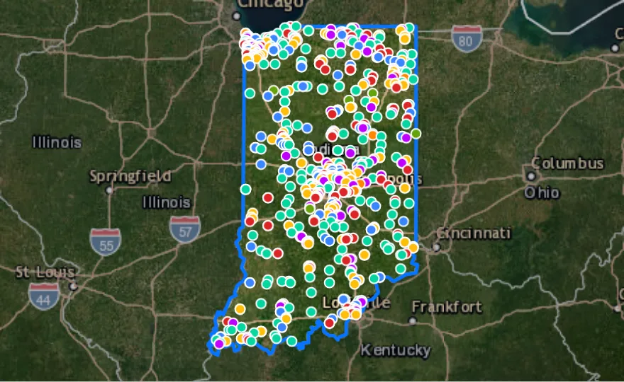 Map of Indiana with recent planned projects from public meetings