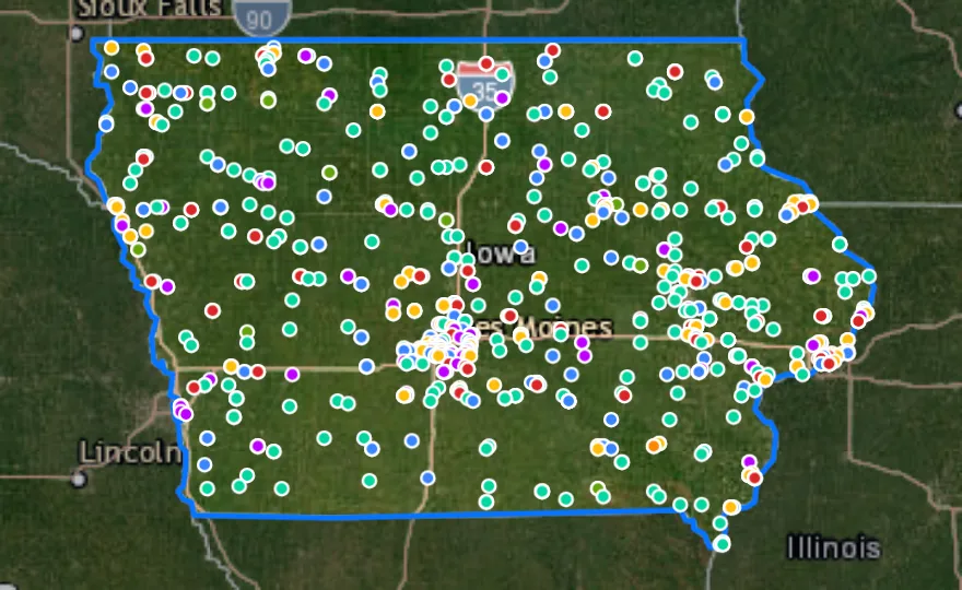 Map of Iowa with recent planned projects from public meetings