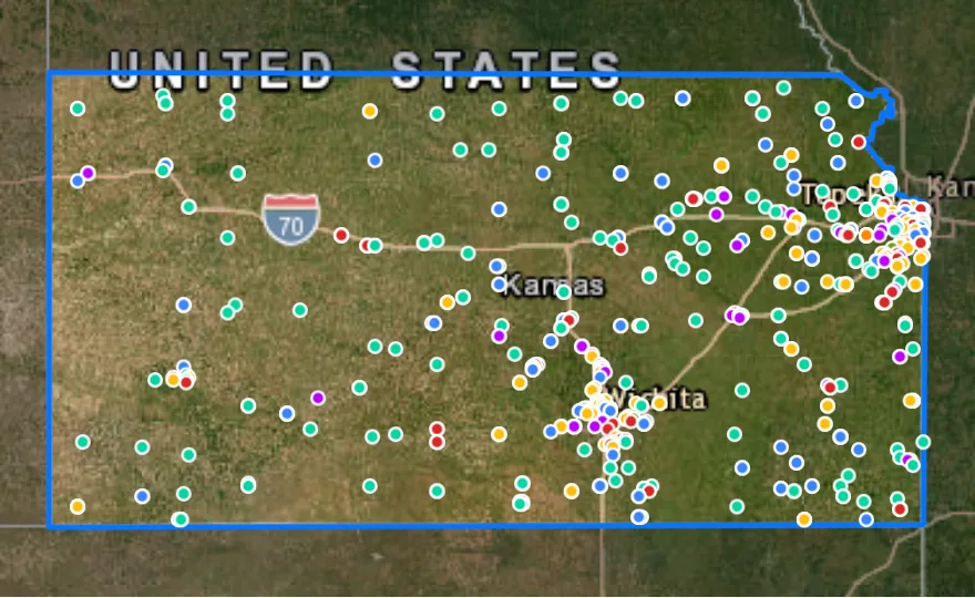 Map of Kansas with recent planned projects from public meetings