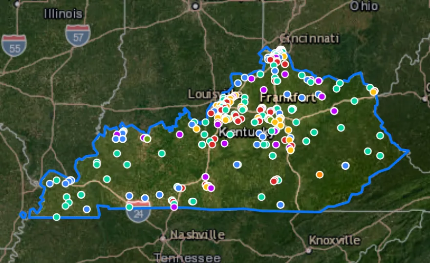 Map of Kentucky with recent planned projects from public meetings