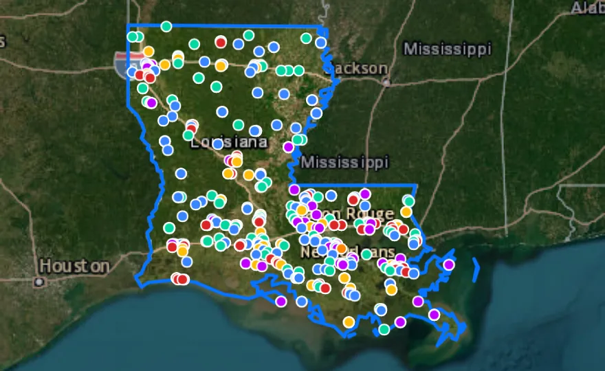 Map of Louisiana with recent planned projects from public meetings