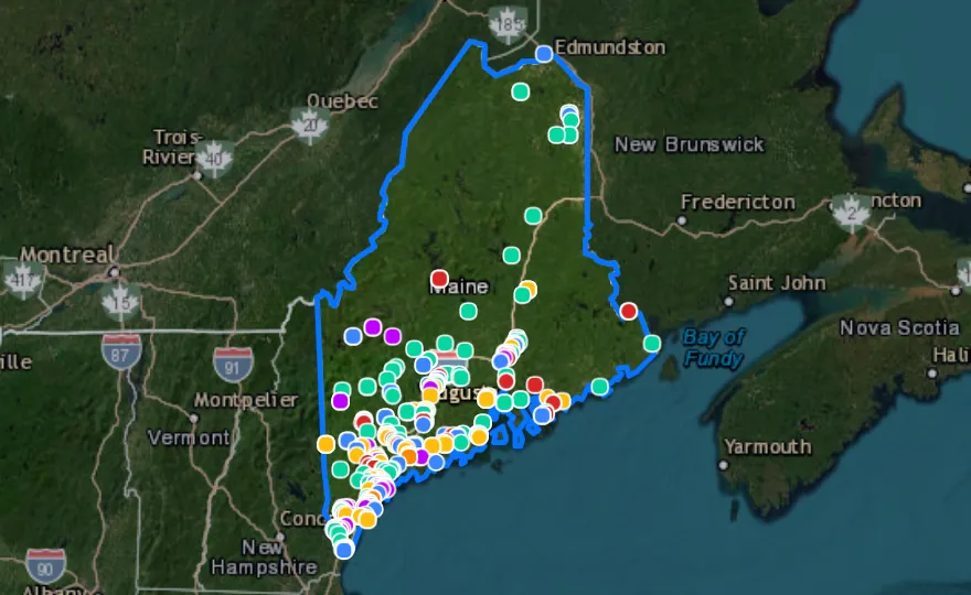 Map of Maine with recent planned projects from public meetings