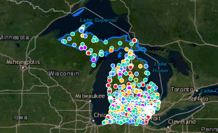 Map of Michigan with recent planned projects from public meetings