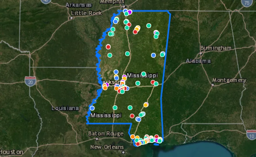 Map of Mississippi with recent planned projects from public meetings