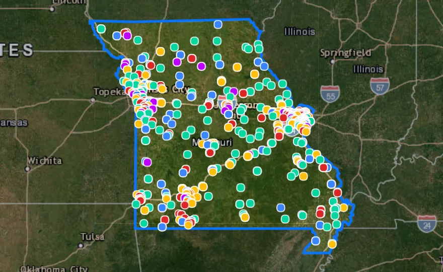 Map of Missouri with recent planned projects from public meetings