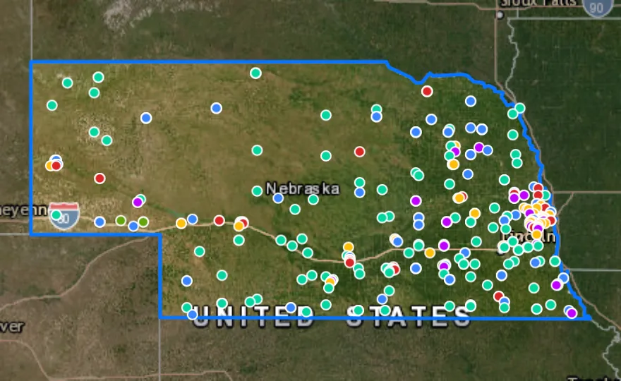 Map of Nebraska with recent planned projects from public meetings