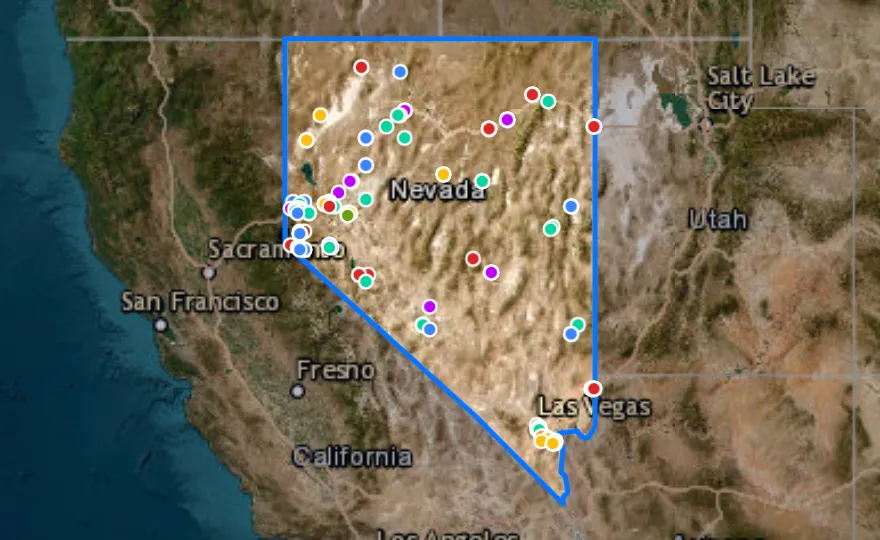 Map of Nevada with recent planned projects from public meetings
