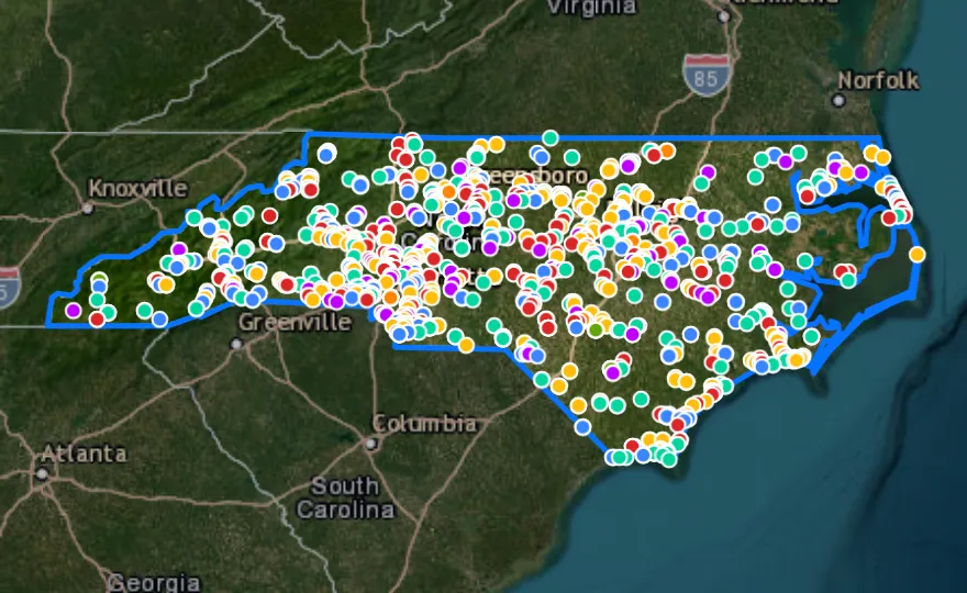 Map of North Carolina with recent planned projects from public meetings