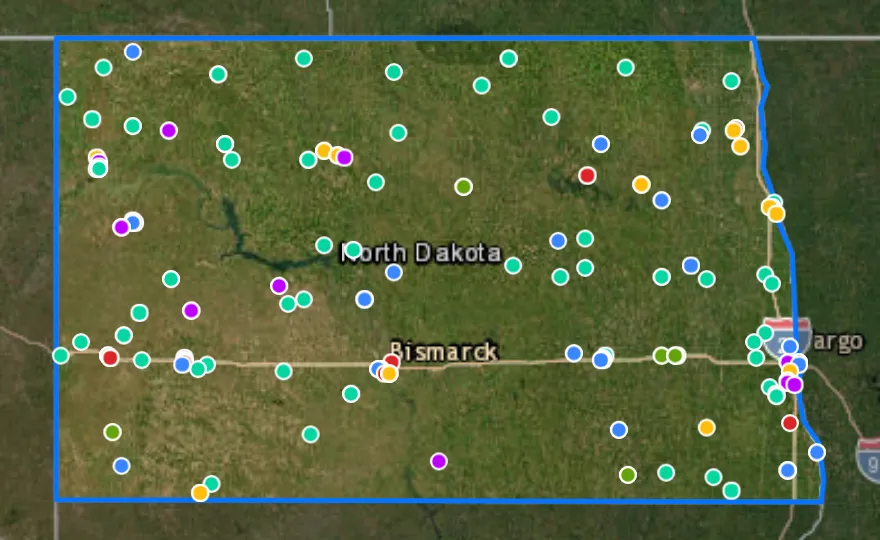 Map of North Dakota with recent planned projects from public meetings