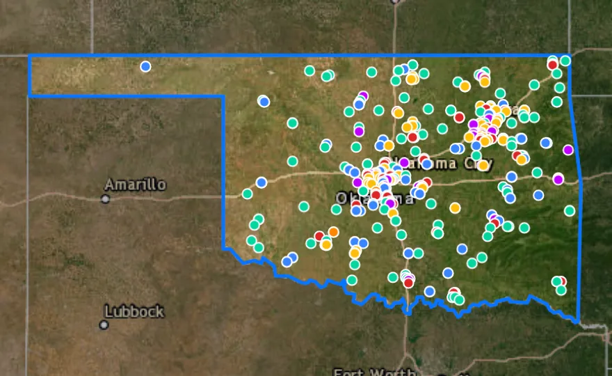 Map of Oklahoma with recent planned projects from public meetings
