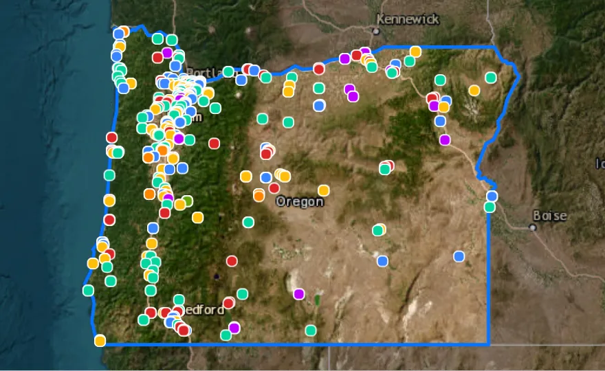 Map of Oregon with recent planned projects from public meetings