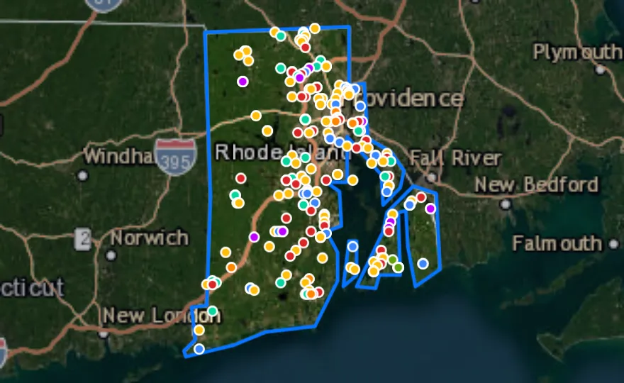Map of Rhode Island with recent planned projects from public meetings
