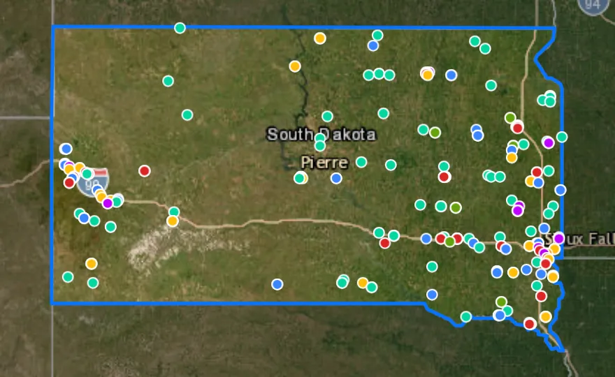 Map of South Dakota with recent planned projects from public meetings