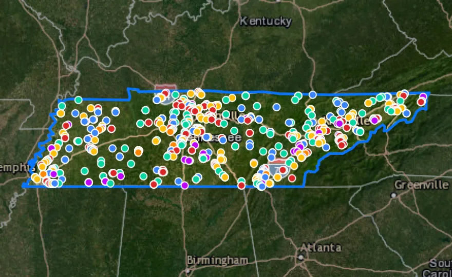 Map of Tennessee with recent planned projects from public meetings