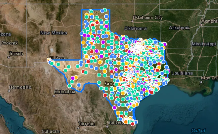 Map of Texas with recent planned projects from public meetings