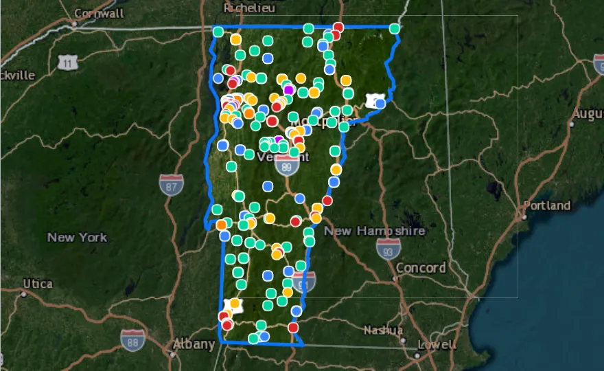 Map of Vermont with recent planned projects from public meetings