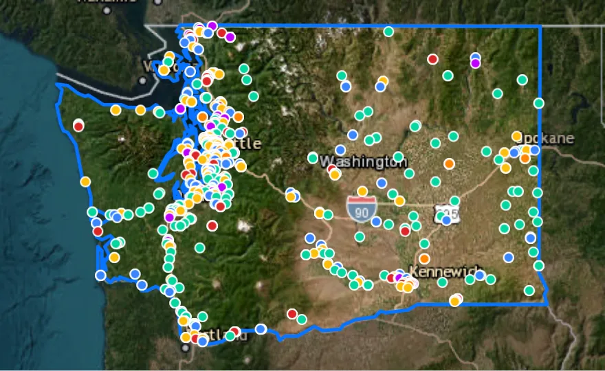 Map of Washington with recent planned projects from public meetings
