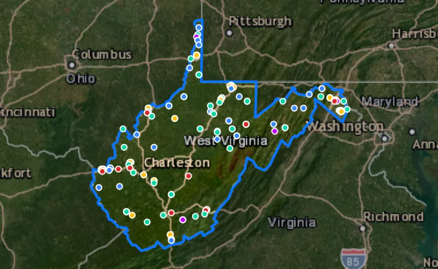 Map of West Virginia with recent planned projects from public meetings