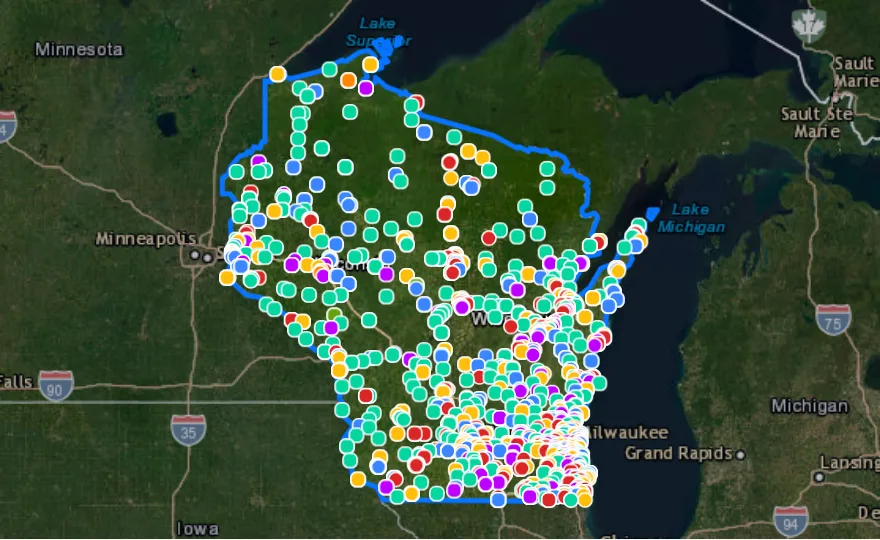 Map of Wisconsin with recent planned projects from public meetings