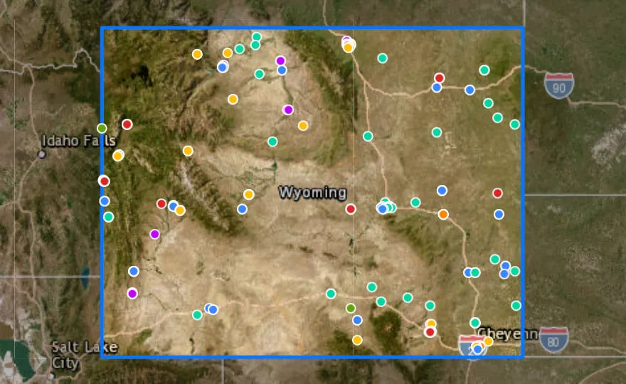 Map of Wyoming with recent planned projects from public meetings